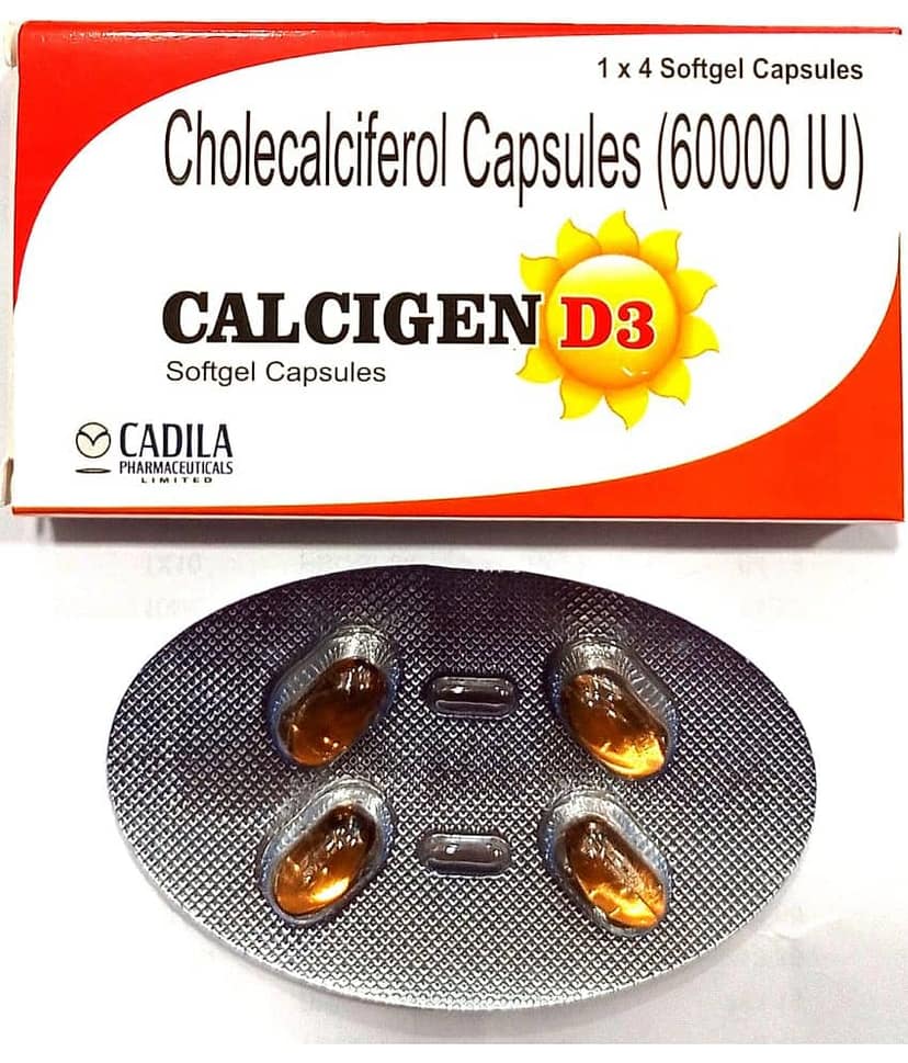 Calcigen D3 softgel capsules ( PACK OF 5) TOTAL 20 CAPSULES Standard Oral Kit