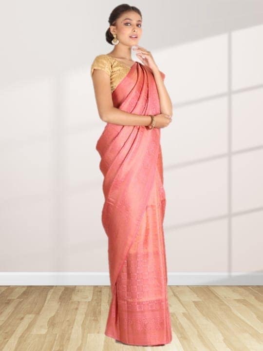 Pink Khadi Silk Saree view 3