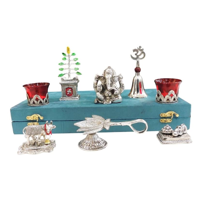 Aluminium Ganesh Ji with Tulsi Plant Gift Set for Auspicious Home Decor, Height : 1.5 Inch (ASMAS530 G) view 2
