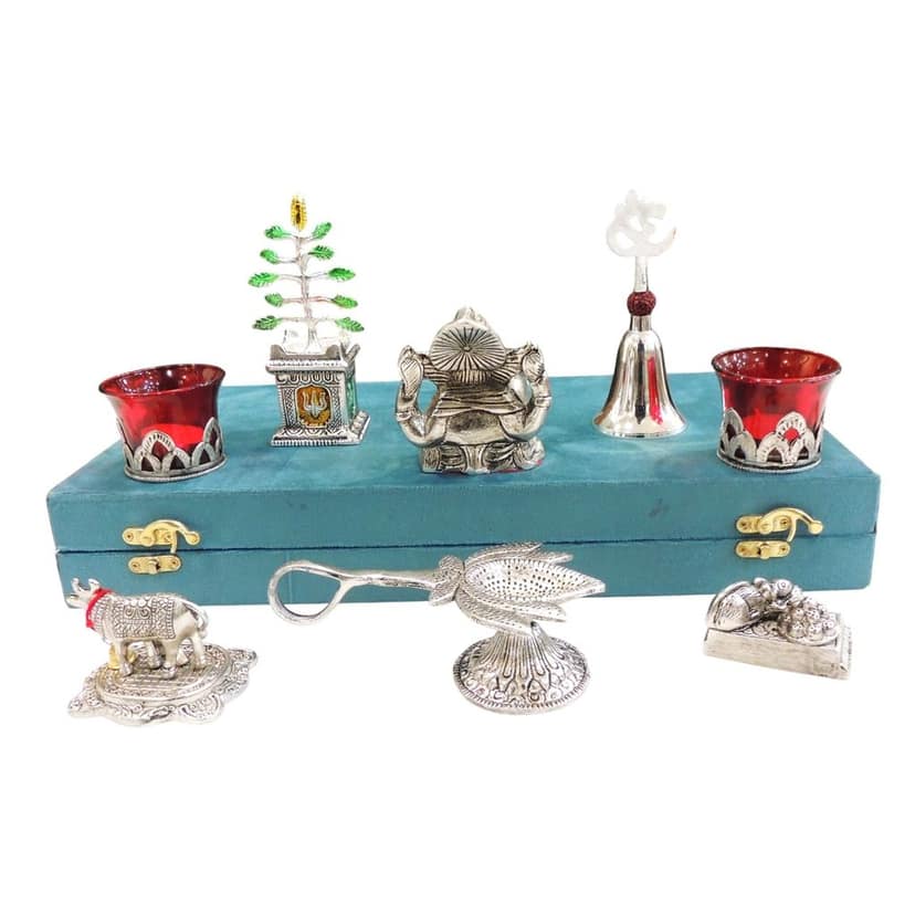 Aluminium Ganesh Ji with Tulsi Plant Gift Set for Auspicious Home Decor, Height : 1.5 Inch (ASMAS530 G) view 3