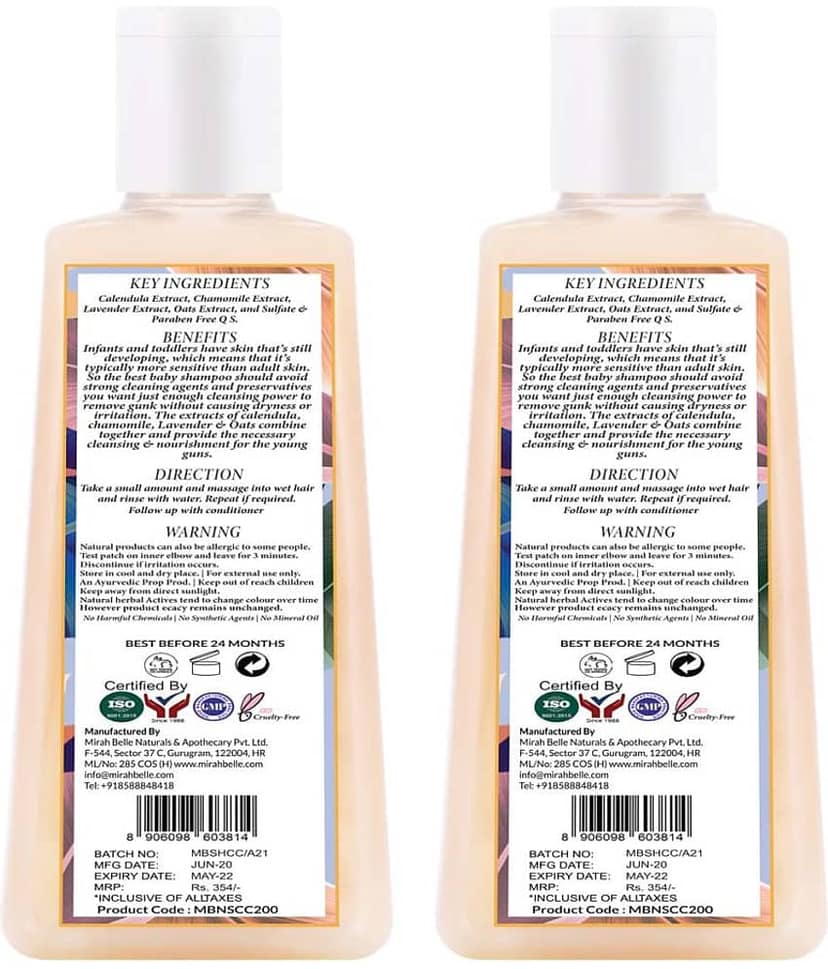 Mirah Belle Natural & Organic - Calendula Chamomile Baby Sensitive Scalp -Paraben Free, Shampoo 200 mL Pack of 2 view 2