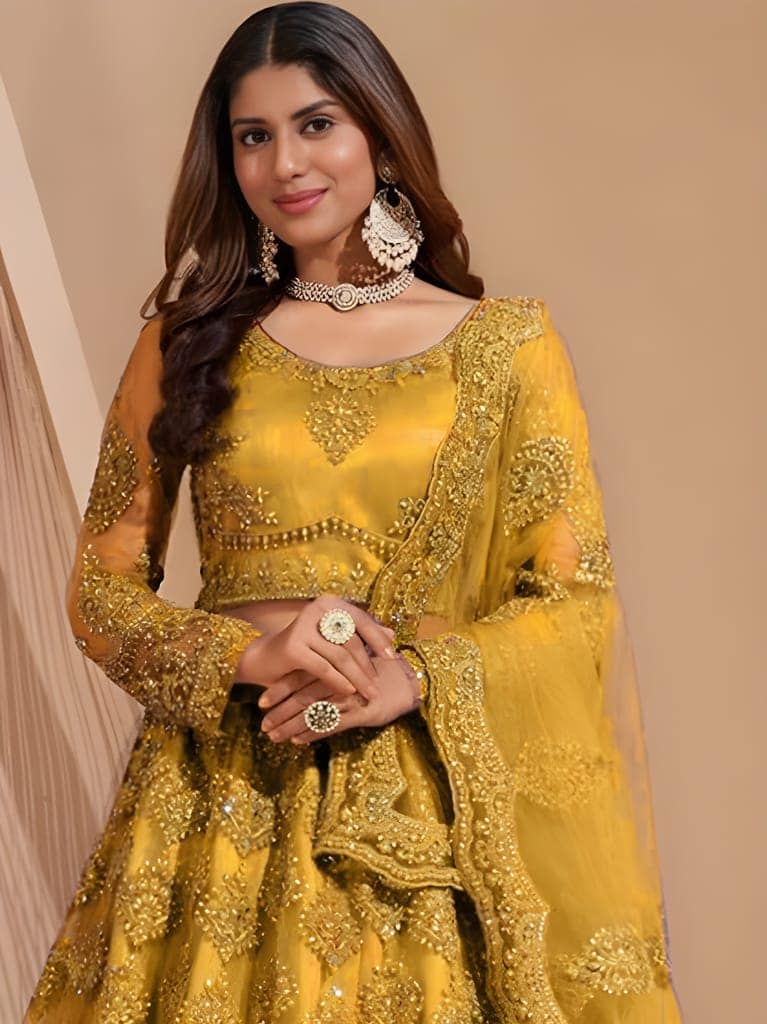 Floral Embroidery Semi-Stitched Lehenga | Unstitched Blouse with Inner Fabric | Stitched Dupatta | Festive Ethnic Wear (Original) view 3