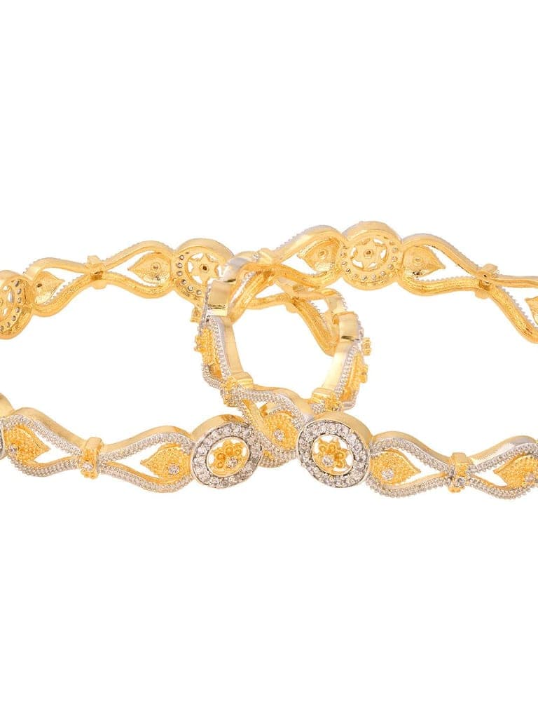Set Of 2 Dua Toned Gold Plated Whitee AD Studded Handcrafted Leafy Design Bangles view 5