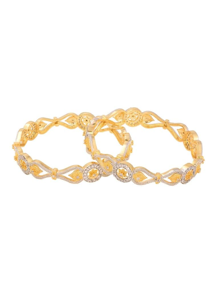 Set Of 2 Dua Toned Gold Plated Whitee AD Studded Handcrafted Leafy Design Bangles view 6