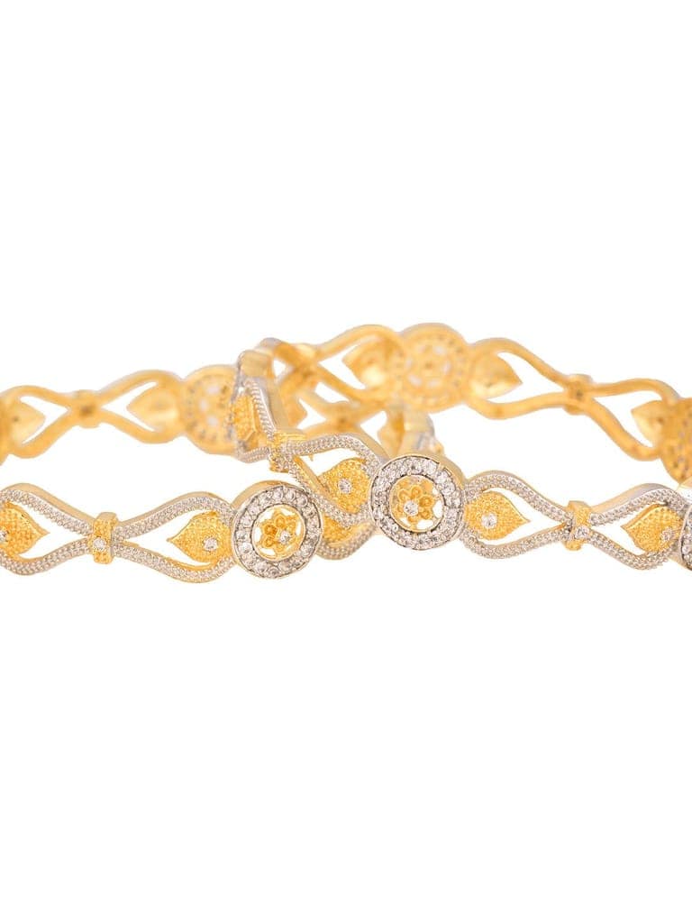 Set Of 2 Dua Toned Gold Plated Whitee AD Studded Handcrafted Leafy Design Bangles view 7