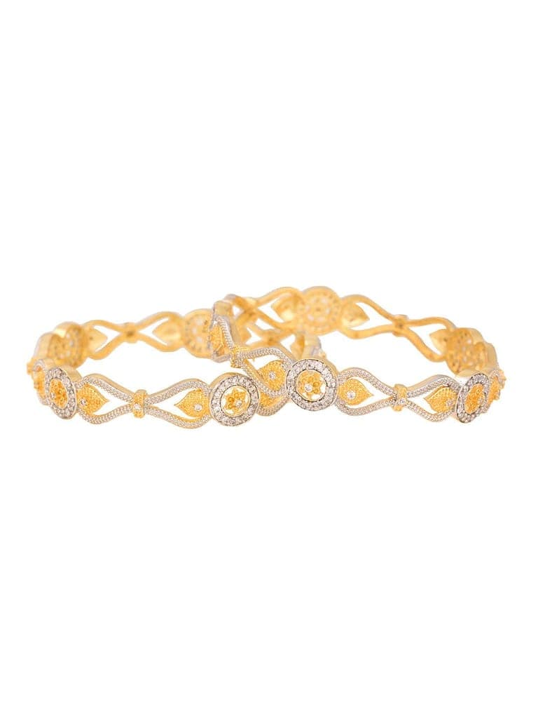Set Of 2 Dua Toned Gold Plated Whitee AD Studded Handcrafted Leafy Design Bangles view 8