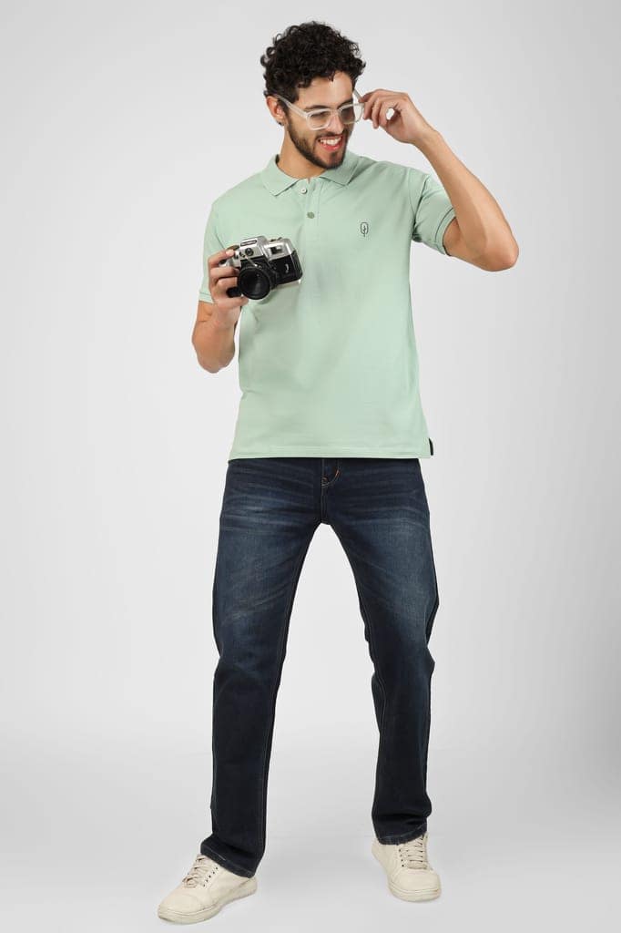 BLUEFICUS Men Solid Polo Neck Pure Cotton T-Shirt (Green) view 6