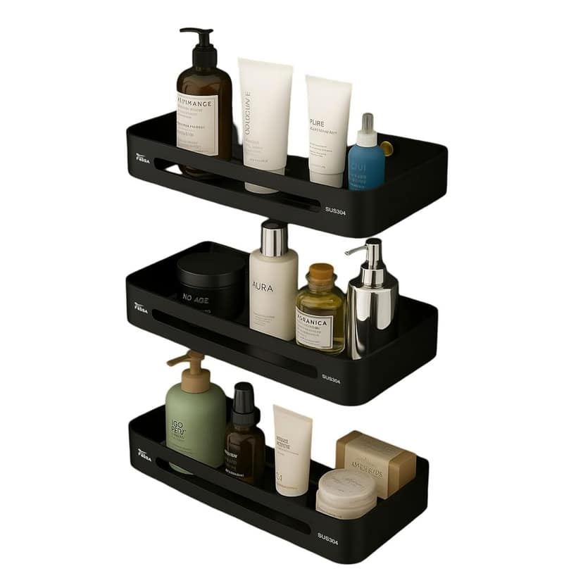 Square Stainless Steel Corner Shelf Pack of 3 Black