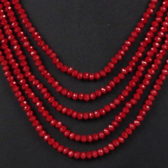 Manbhar Gems - Crystal Gemstone Beads Necklace Set for girl and Women 5 layer Mala With Stud Earring stylish Mehroon Red traditional Beaded Fashion jewellery view 4