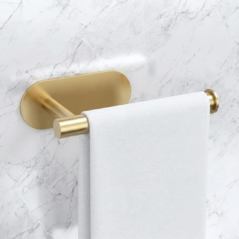 MIORAH Self Adhesive Aluminum Hand Towel Holder in Bathroom | Wall Mounted Towel Hanger for Wash Basin & Bathroom Towel Hanger for Wall | Gold
