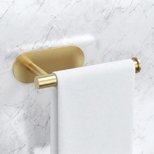 MIORAH Self Adhesive Aluminum Hand Towel Holder in Bathroom | Wall Mounted Towel Hanger for Wash Basin & Bathroom Towel Hanger for Wall | Gold view 2