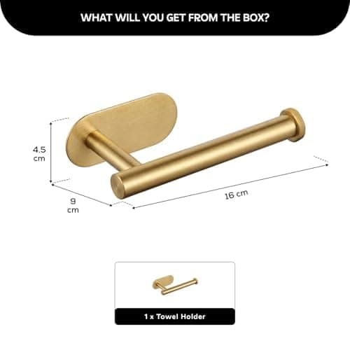 MIORAH Self Adhesive Aluminum Hand Towel Holder in Bathroom | Wall Mounted Towel Hanger for Wash Basin & Bathroom Towel Hanger for Wall | Gold view 3