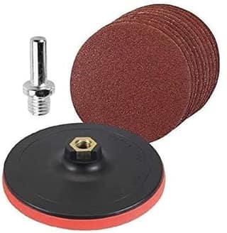 H9 Hook & Loop Sanding Disc Pad 5 inch Thread for Angle Grinder and Drill Machine for Paint & Rust Remover (125mm) (Combo M10-5" Valcro Pad +adapter +10 Sandpaper, 1)