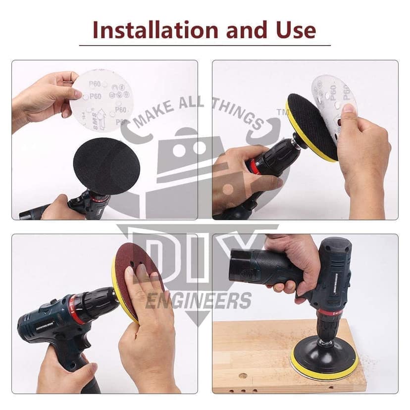 H9 Hook & Loop Sanding Disc Pad 5 inch Thread for Angle Grinder and Drill Machine for Paint & Rust Remover (125mm) (Combo M10-5" Valcro Pad +adapter +10 Sandpaper, 1) view 2