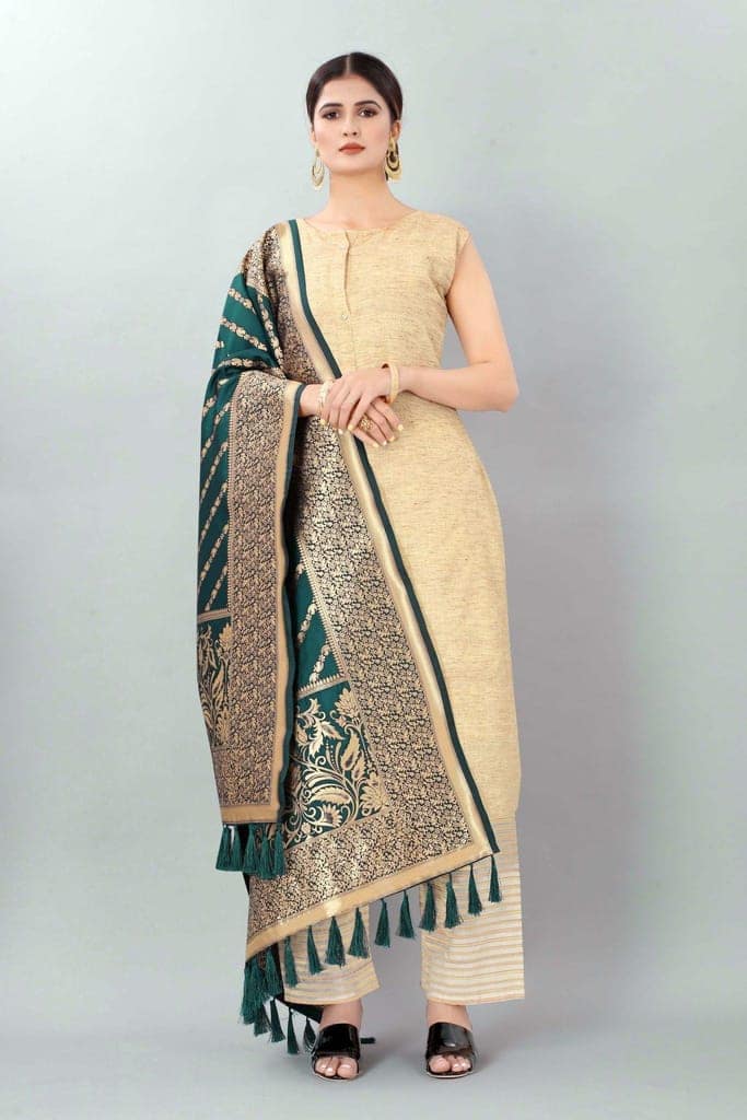 Women Dark Blue &amp; Gold Coloured Striped Dupatta
