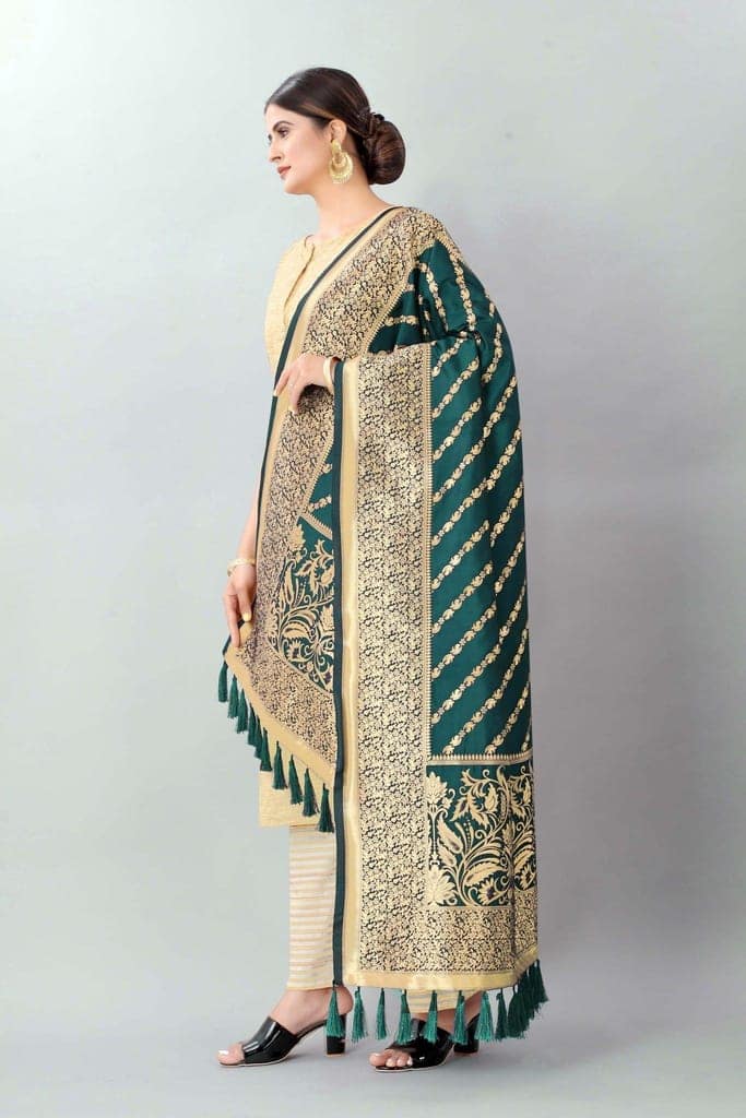 Women Dark Blue &amp; Gold Coloured Striped Dupatta view 2