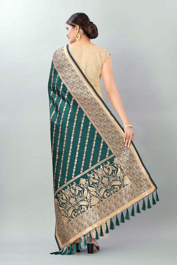 Women Dark Blue &amp; Gold Coloured Striped Dupatta view 3