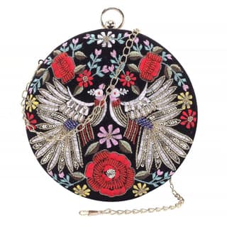 Black multi Color Hand Embroided Beaded Round Clutch Cum Sling Bag