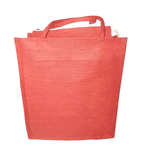 Red Jute Bag with Reinforced Stitching and Double Handles view 2