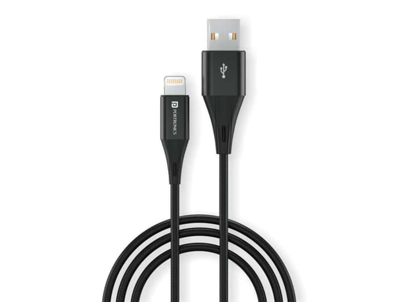Portronics Konnect B+ 8 Pin Usb Cable 3.0 Amp Output with Charge & Data Sync with 1m - Black