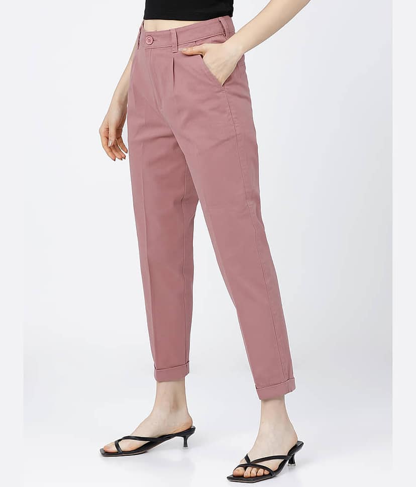 Tokyo Talkies Women Cotton Blend Casual Trousers ( Red ) view 2