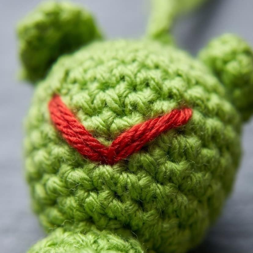 Handcrafted Green Frog Crochet Keychain view 2