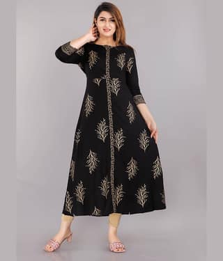 EXPORTHOUSE - Black Rayon Women's Flared Kurti ( Pack of 1 )