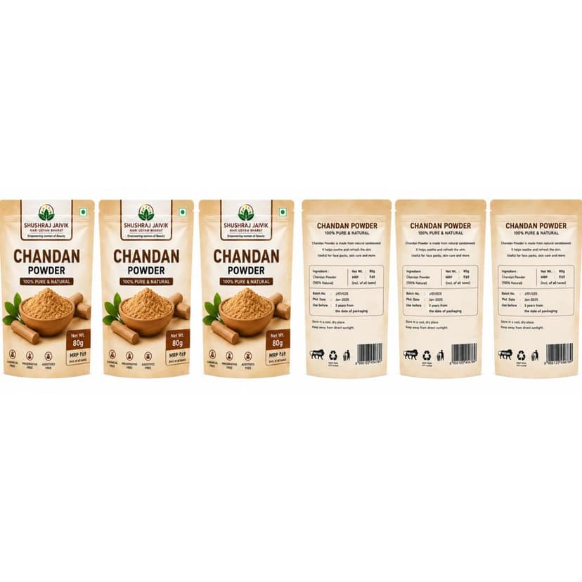 SHUSHRAJ JAIVIK Chandan Powder Combo Pack | 2 Pouches | 160g Total | 100% Pure & Natural Sandalwood Powder view 9
