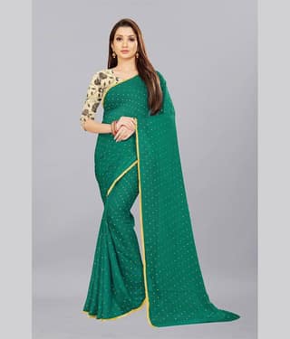 Rhey Chiffon Printed Saree With Unstitched Blouse Piece ( Red )
