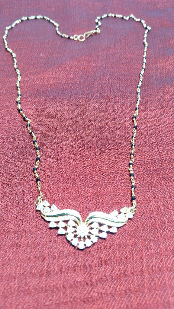 14k Gold Plated Mangalsutra Pendant Set with Cubic Zirconia Stones view 2