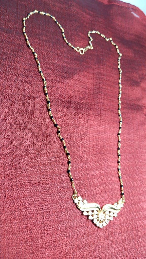 14k Gold Plated Mangalsutra Pendant Set with Cubic Zirconia Stones view 3