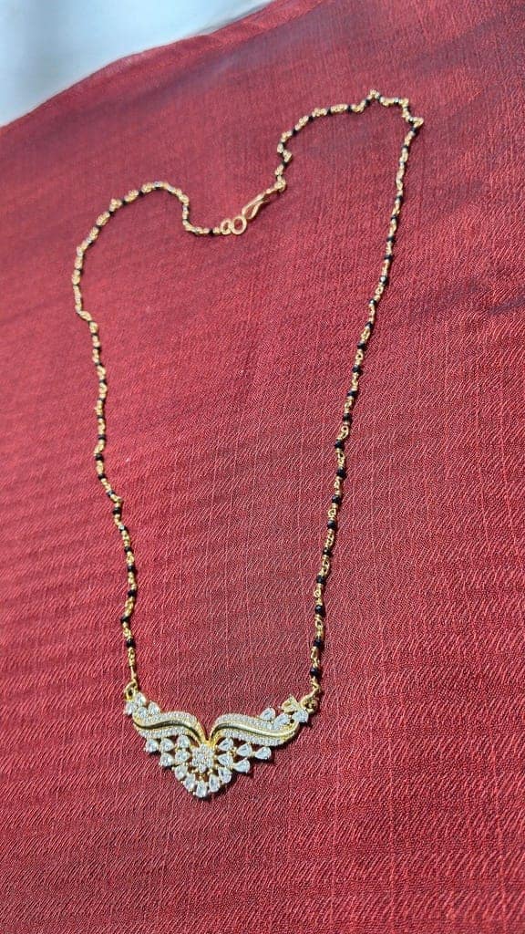 14k Gold Plated Mangalsutra Pendant Set with Cubic Zirconia Stones view 4