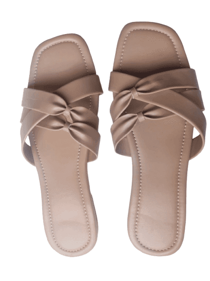 Beige Bow Detail Flat Sandals