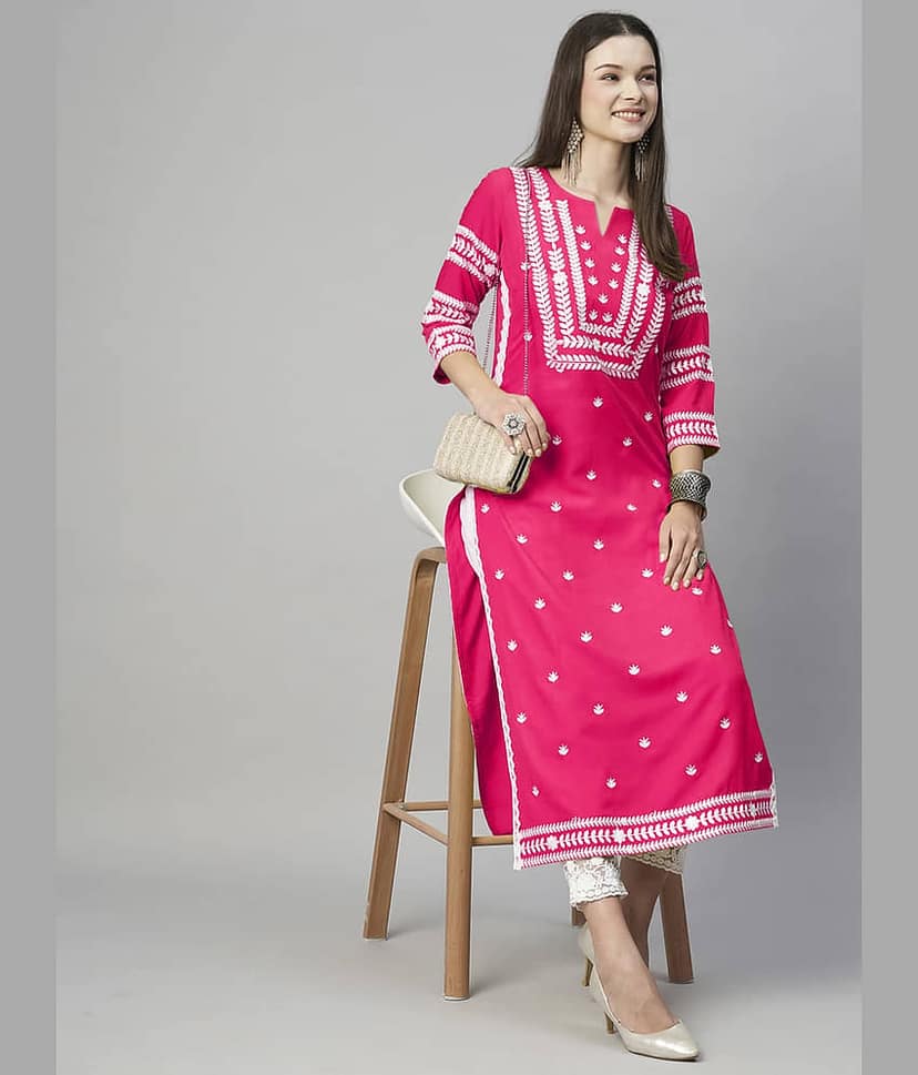 anushansa Pack of 1 Rayon Embroidered Straight Women's Kurti - ( Yellow )