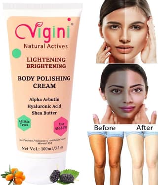 Vigini Skin Body Whitening Polishing Sunscreen Cream Lightening Brightening Glow D Tan Goree Under Arms Face Serum SPF 30 100 g
