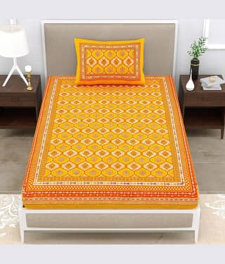 ABHACLOTHO Orange Cotton 1 Single Bedsheet with 1 Pillow Cover ( 215 cm x 150 cm )