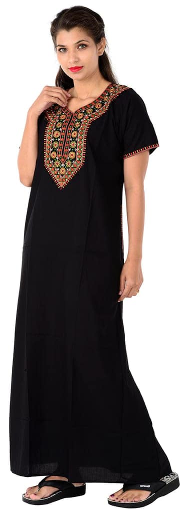 VALENCIA SLEEPWEAR lissybissy Cotton Resham Embroidery Nighty Night Gown Maxi for Women A line (Black) view 3