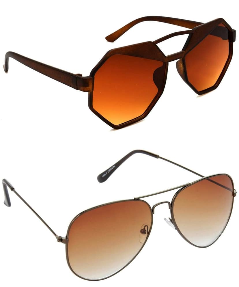 HRINKAR Unisex Round Sunglasses Brown Frame, Brown Lens (Medium) - Pack of 2