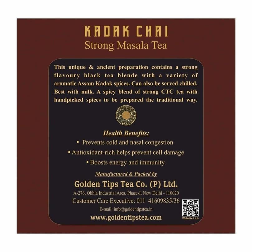 Golden Tips Kadak Masala Chai, Strong Assam CTC Tea with Aromatic Spices, Cardamom, Cinnamon, Clove, Ginger & Bay Leaves, Bold & Flavorful, Best with Milk, (500 Gram, 250 cups) view 4