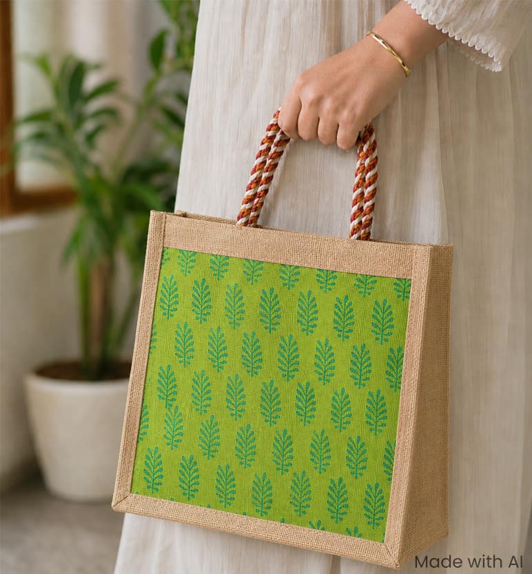 Handcrafted Jute Blockprinted Small Handbag view 2