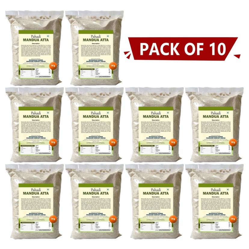 Pahadi Mandua Atta 1 kg Pack of 10 by Moteshwar Farmer Producer Company Limited view 2
