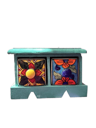 Hand-painted Wooden Jewelry Box with 2 Drawers