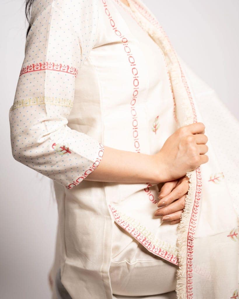 White Chanderi Kurta Set by Aagaaz Jaipur view 2
