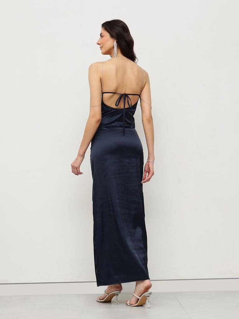 Midnight Satin Slip Dress view 5