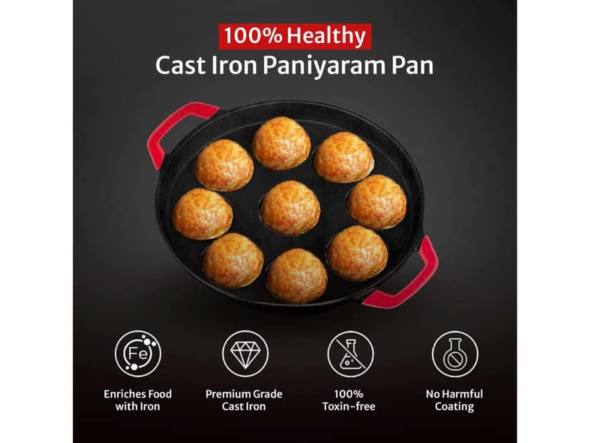Pigeon Imperi Cast Paniyarakkal Pre-seasoned Iron Cookware Black - Set 9 Moulds view 2