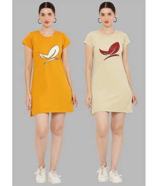 PREEGO - Multi Color Cotton Blend Women's Nightwear Night T-Shirt ( Pack of 2 )