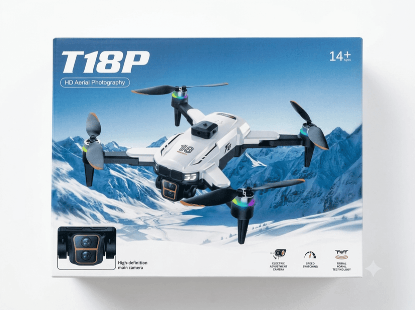 T18P HD Aerial Photography Drone with Brushless Motor, Dual Camera & Optical Flow Positioning | Includes Big Screen Remote, 2x Batteries & Memory Card | LED Lights, Perfect Birthday Gift for Beginners view 2