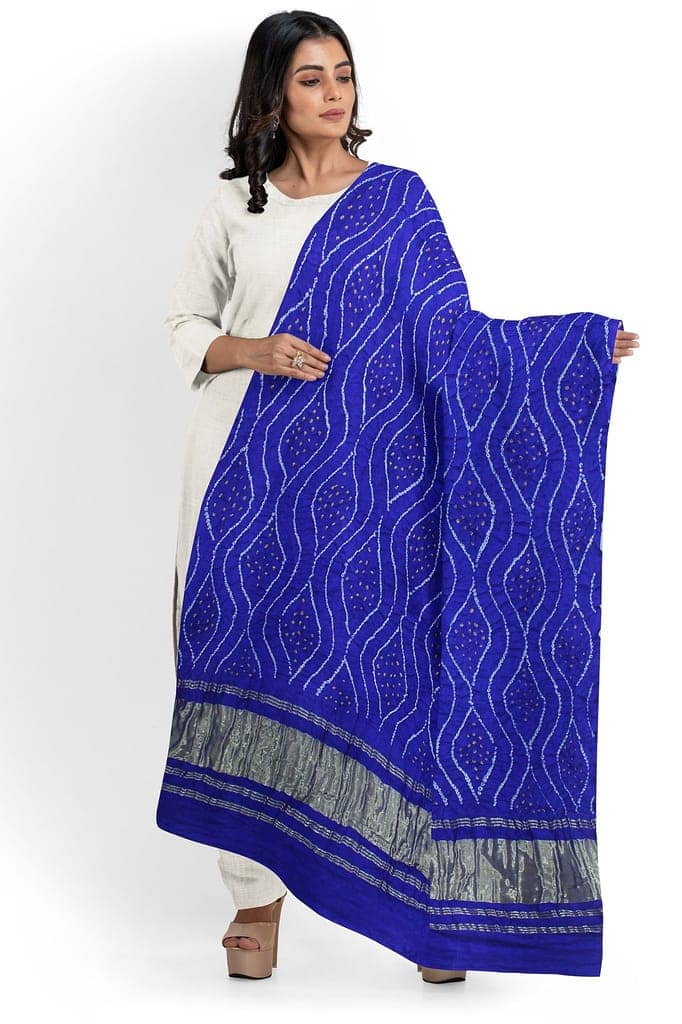 Garvi Gurjari (A Gujarat Govt Enterprise) Blue Handwoven Gaji Silk Bandhani Dupatta(GGCGBD25) view 2