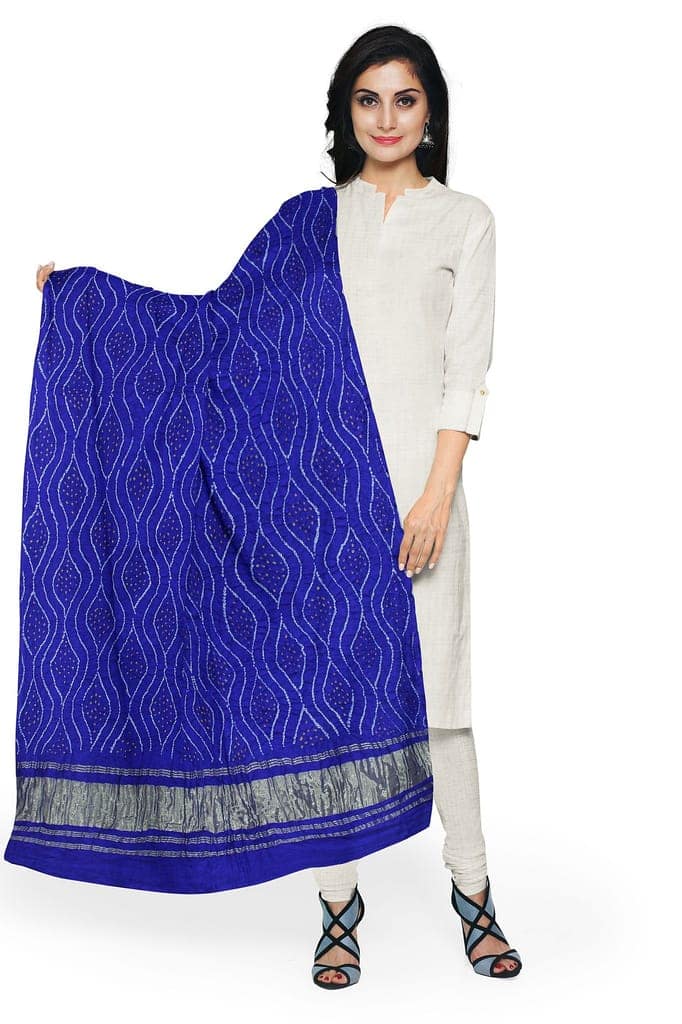 Garvi Gurjari (A Gujarat Govt Enterprise) Blue Handwoven Gaji Silk Bandhani Dupatta(GGCGBD25) view 4