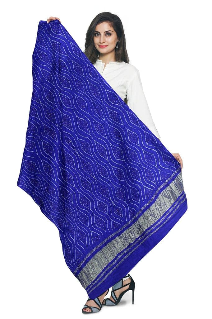 Garvi Gurjari (A Gujarat Govt Enterprise) Blue Handwoven Gaji Silk Bandhani Dupatta(GGCGBD25) view 5